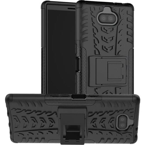 For Sony Xperia 10 10Plus Case Dual Layer Tire Patterned Hybrid Armor Case With Kickstand Shockproof Protective Hard Back Cover