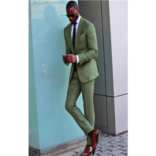 Classic high-quality mens suit green lapel single-breasted groomsman dress and men prom dress (jacket + pants) custom made