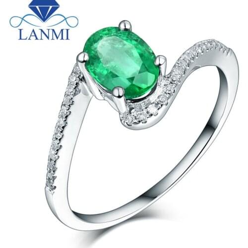 NEW ARRIVAL Natural Stone Ring VS Emerald With Dia In Solid 14Kt White Gold Engagement Ring Oval 5x7mm SR119A
