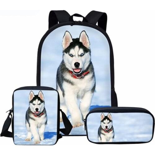 Funny 3D Dog Husky Print School Bags Boys Girls Backpack Set for Teenagers Middle School Student Book Shoulder Bag Kids Bagpack