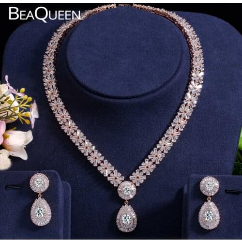 BeaQueen Stunning Dubai Gold Color Cubic Zirconia Heavy Jewellery Set for African Beads Nigerian Wedding Jewelry Sets JS049