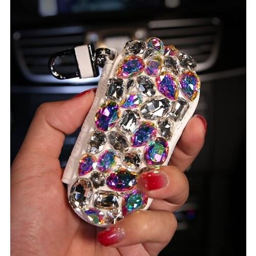 Colorful Diamond Car zipper Key Case Bling Crystal Key Wallet Fashion Rhinestone Girls Women Auto Key Bag Cover Storage Keychain