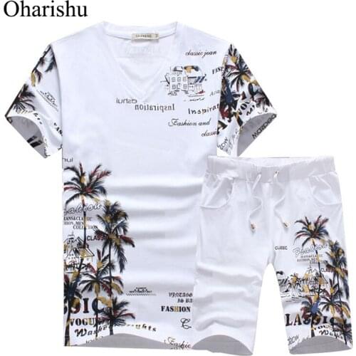 M-5XL New Fashion Summer Short Sets Men Casual Coconut Island Printing Suits For Men Chinese Style Suit Sets T Shirt +Shorts