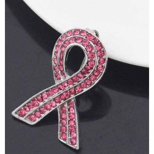 Fashion Pink Rhinestone Ribbon Brooch Bowtie Aid Symbol Pin Icon Love HIV and AIDS Badge Sweater Backpack Lady Brooch Jewelry