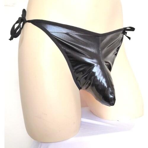 Mens Low waist bikini design leather Jockstrap large euro us ru size pouch gay sissy briefs tie underwear