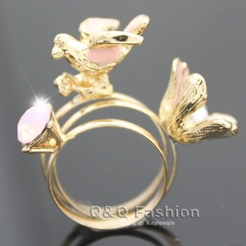 Pack of 3 Women Gold Dove Bird Nest Pearl Egg Crystal Spring Finger Ring SZ 6-7.5 Jewelry New