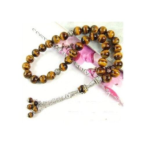 Natural 33 Tiger Eyes 8MM Stone Round Shape Gem Stone Kehribar Tesbih Islamic Muslim prayer beadsTasbih Allah free shipping