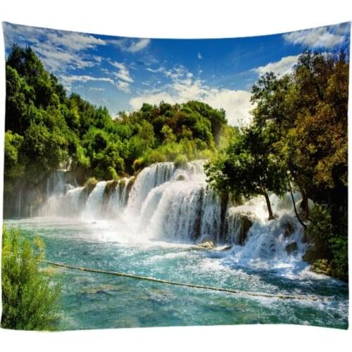 Natural Landscape Forest Falls Woods Waterfall Tapestry Wall Hanging Bed Spread Beach Towel Table Cloth Yoga Mat Large Size