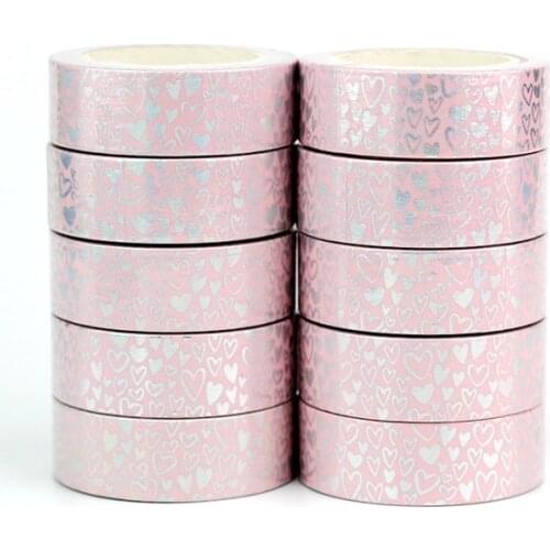 NEW 10PCS/lot Decorative Silver Foil Hearts Washi Tapes Paper for Scrapbook Bullet journal Adhesive Masking Tapes School Supply