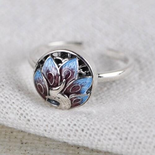 BOCAI New real pure S925 silver jewelry burnt blue craftsmanship Xiaoqing new open female phoenix woman ring