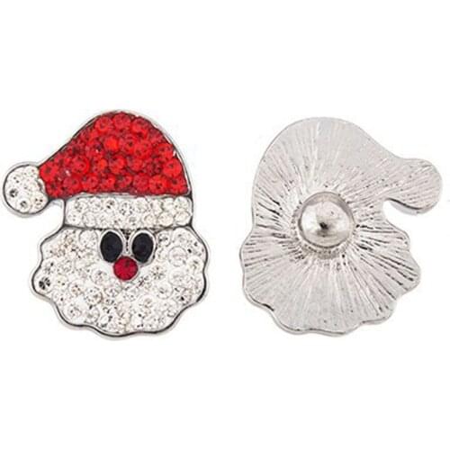 NEW 12pcs/lot Snaps Santa Claus Christmas Rhinestone Diy Snap Jewelry 18mm Snap Button Fit Metal Charm Bracelet Jewelry