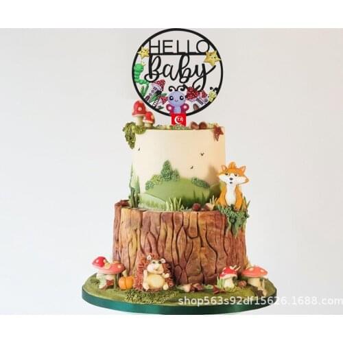 New Flowers Newborn Acrylic Cake Toppers Gold Black Hello Baby Birthday Cake Topper for Kids Born Birthday Party Cake Decoration