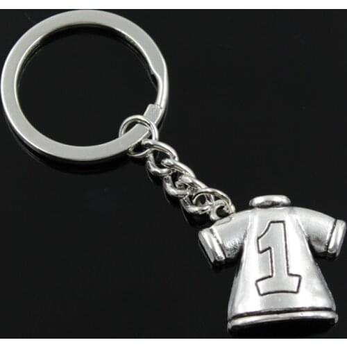 New Fashion Men 30mm Keychain DIY Metal Holder Chain Vintage No.1 Football Clothes 25x26mm Silver Color Pendant Gift