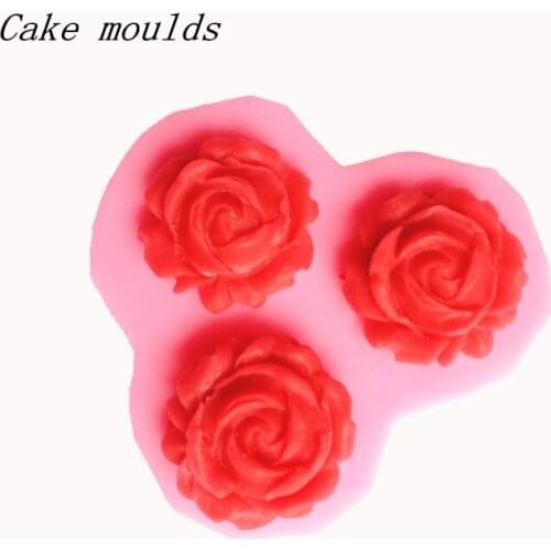 Wholesale Silicone mold K217 three roses shape Decoration clay mold Fondant cake mould Baking mold Free shipping