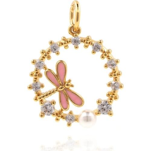 Micropavé Cubic Zirconia Dragonfly Pendant, Insect Necklace, Animal Charm DIY Handmade Jewelry Making 20.3x15x3.5mm