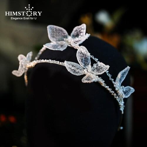 Himstory Handmade Romantic Princess Wedding Hairband White Silk Yarn Crown Pageant Prom Headband Hair Accessories