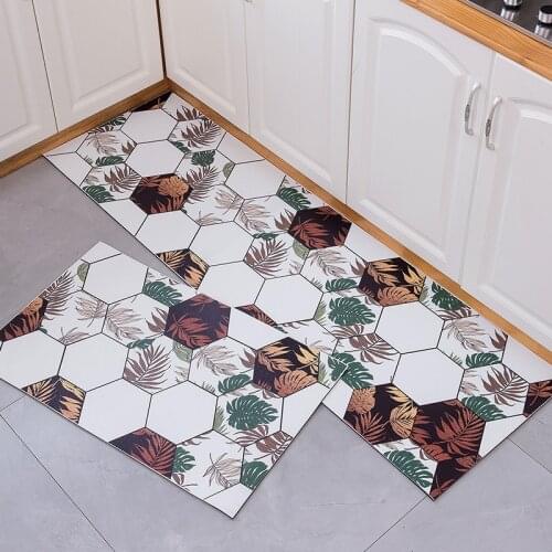 PVC PU Leather Entrance Doormat Non-slip Carpets for Living Room Kitchen Pink Geometric Waterproof and Oil-proof Scrubable Mat