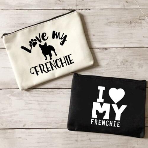 I Love Frenchie Print Women Makeup Bag Travel Cosmetic Case Beauty Organizer Toiletry Kits Storage Wash Pouch Student Pencil Bag