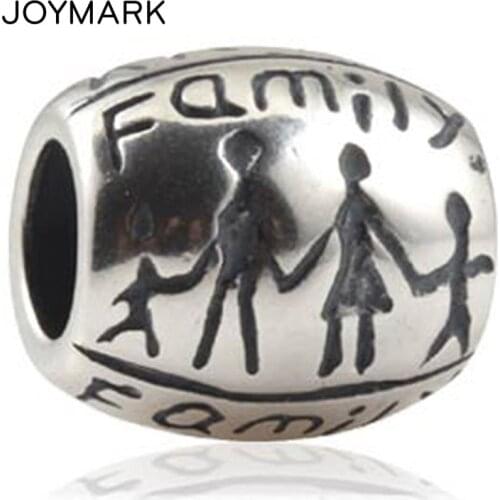 Family Engraved Character Drum Shape Vintage 925 Sterling Silver Beads For DIY European Charm Bracelets Necklaces SAPB3152