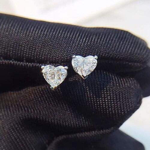 Solid 18K AU750 White Gold Heart 0.5Ctw 5mm DF Color Lab Diamond Moissanite Ring Earrings For Women