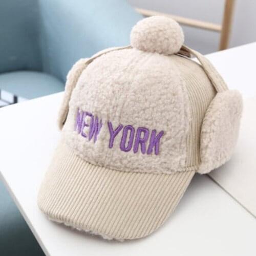 Boys and girls hats autumn and winter plus velvet warm hat Korean cartoon childrens caps tide baby ear caps winter