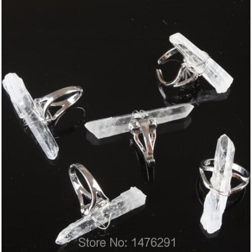 Charm Natural Clear Crystal Bicone Bead Faceted Steel Wire Winding Silver Plated Ring 1PCS