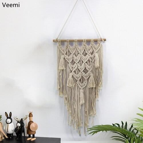 Modern handmade beige macrame tapestry wall hanging backdrop Bohemia bedroom floral carpet wedding party decoration tapestry