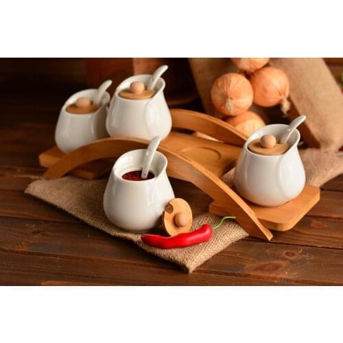 Spice Rack Jars Organizer Container Set of 13 Porcelain Jars With Bamboo Lid Stand and Spoons Spice Kitchenware Spice Organizer