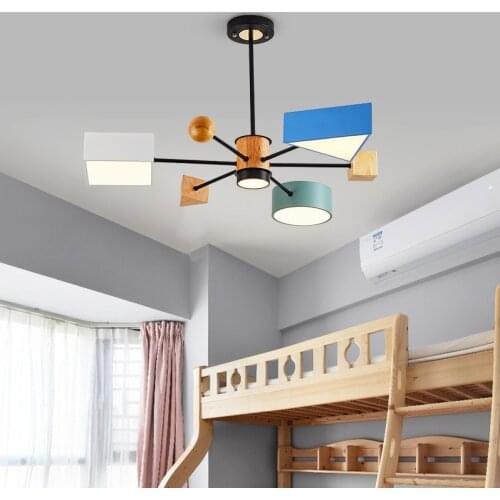 Nordic Led Pendant Light Creative Bedroom Childrens Wood Macaron Lighting Fixture Chandelier Girl Boy Living Study Room Lamp