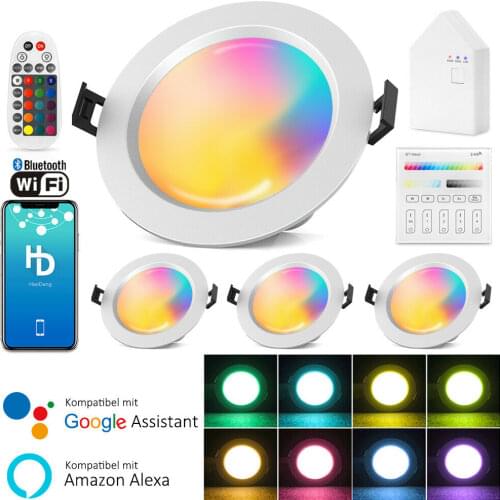 6X 9W RGB+WW+CW 3in1 Smart LED Ceiling Lamp Down Light WIFI/Bluetooth Spotlights Wall Touch/APP/Music Controller Timer Dimmer