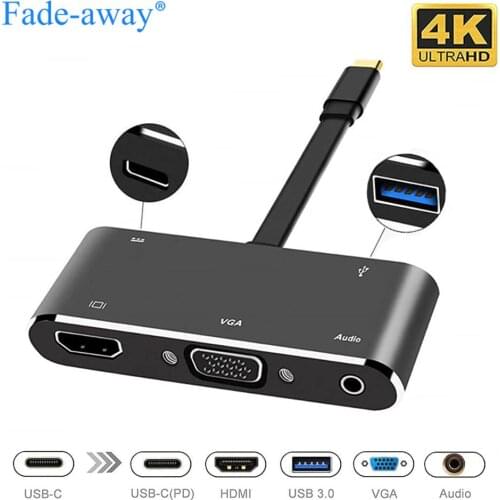 USB-C HUB to 4K HDMI VGA USB 3.0 Type-C PD Hub 3.5 Audio Jack USB 3.1 Adapter for MacBook Samsung S8 Dex Huawei P30 TV Projector