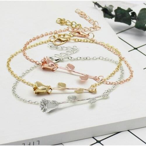Vintage Fashion Sweet Cute Rose Flower Bracelet for Women Fine Jewelry Gifts