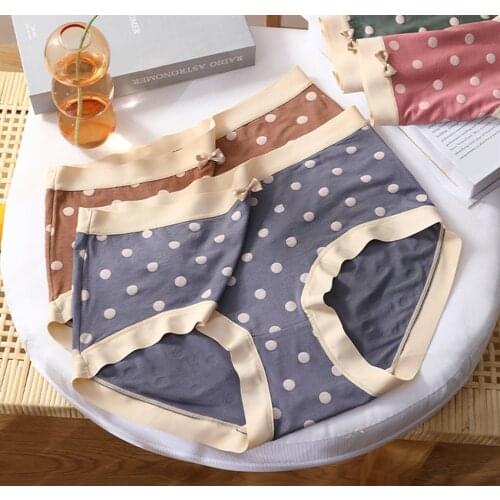 Big Plus Size Cotton Panties for Women Comfortable Mid Waist Dot Female Brief Underwear Seamless Lingerie Underpants