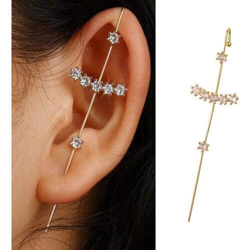 1PC Fashion Cubic Zirconia Stud Earring Jewelry Filled Summer New Lightning Bolt Long Stud Earrings Cuff For Women