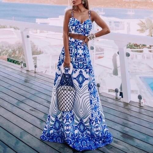 Bohemian Women Dress Sets ZANZEA 2021 Summer Vintage Print Maxi Skirts Casual Sleeveless A-line Holiday Oversized 2-piece Sets