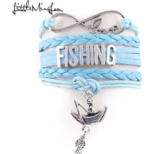 Little Minglou Infinity Love FISHING bracelet fishing boat fish pole charm men bracelets & bangles for women jewelry