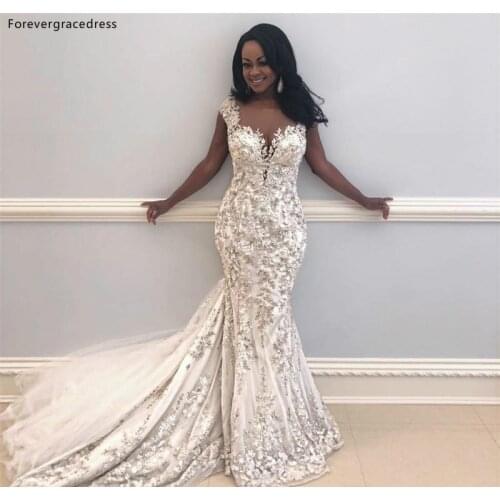 Mermaid Wedding Dress 2019 Dubai African Black Girls Appliques Garden Country Church Bride Bridal Gown Custom Made Plus Size