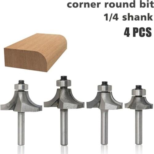 4PC 1/4 Shank Round-Over Router Bits for wood Woodworking Tool 2 flute endmill with bearing milling cutter Corner Round Over Bit