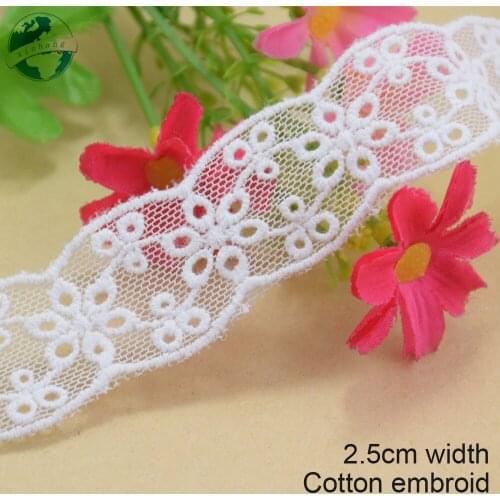 5yards 2.5cm white lace cotton embroidery lace french lace ribbon fabric guipure diy trims warp knitting sewing Accessories#3691