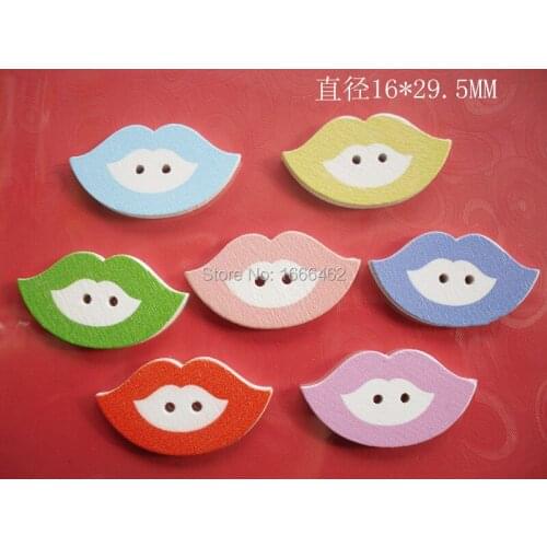 50pcs Mixed Wooden Lip Pattern Buttons Sewing and Scrapbook 3.0x1.6cm Scrapbooking Sewing Accessories