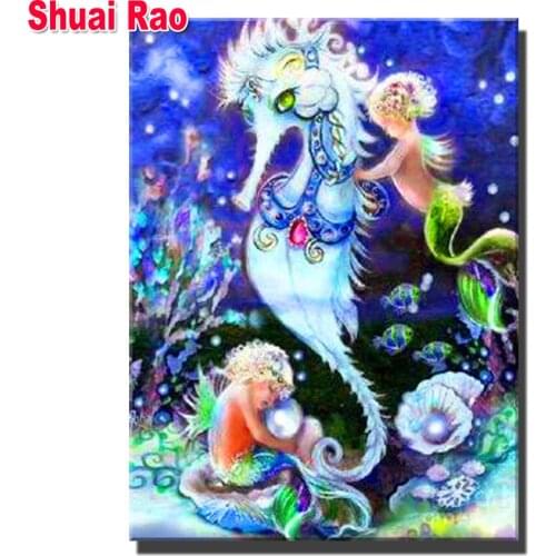 Diy Diamond Mosaic"Little Mermaid Seahorse" full Square Round Diamond Embroidery Cartoon Painting Picture Of Rhinestones Art