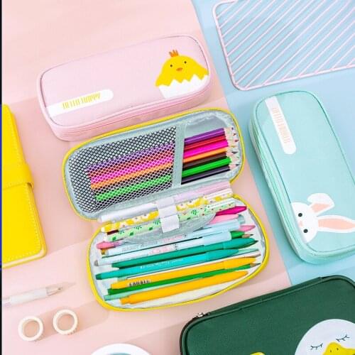 Cute Animal-Fruit Zipper School Pencil Case Kawaii Large-Capacity Pencil Pounch Box Korea Stationery Storage Office Supply Gift