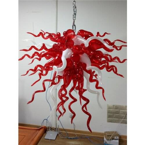 Fahion Designer Modern Chandelier for High Ceilings Red and White Hand Blown Glass Chandelier for New House Decoration