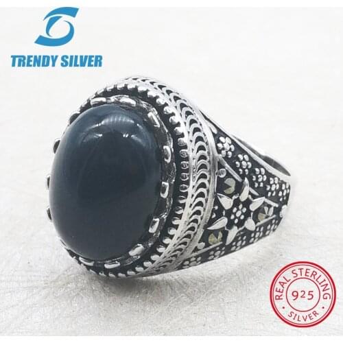 Silver 925 fine jewelry man rings men accessories turquoise gemstone natural onyx agate wholesale TRENDY SILVER