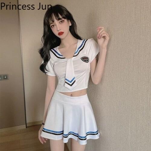 Sexy Japanese Fashion Uniform Summer 2 Pieces Sweet Jk Girls Sailor Collar Crop Top&Mini Skirt Suits Harajuku Lolita Cute Suits