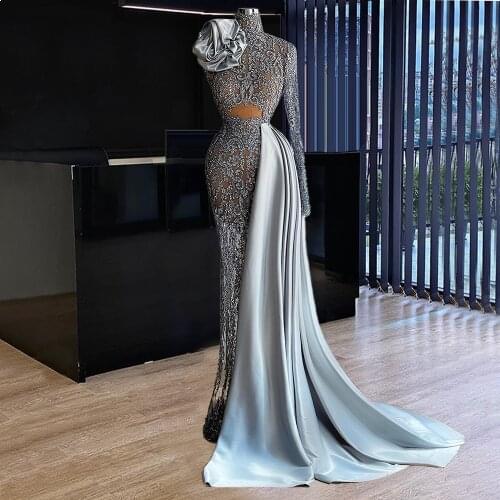 Handmade Sewing Evening Dresses For Women African Dubai Long Sleeve Prom Dresses Mermaid Illusion Party Night Gowns 2021 Robes
