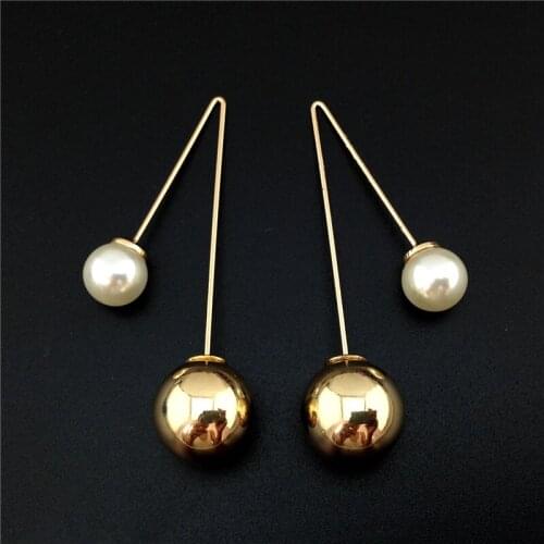 Simple Gold Color Simulated Pearl Ear Wire Earrings Cute Super Exaggerated Sexy Temperament Retro Female Fashion Earring