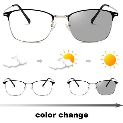 Blue Light Blocking Square Alloy Eyeglasses Frame Anti Blue Ray Computer Glasses Photochromic Sunglasses Outdoor UV Protection