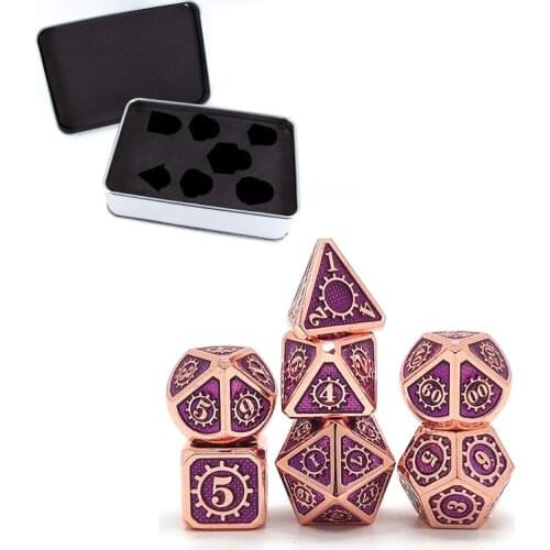 Steampunk Style Metal Dice Set,7 PCS Metallic Role-playing DND Game Dice with Metal Case for Game Role Playing