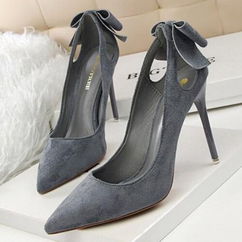 BIGTREE Shoes Suede Bow High Heels Stiletto Women Shoes Pointed Toe Women Pumps Office Shoes Free Shipping Women Heels Female